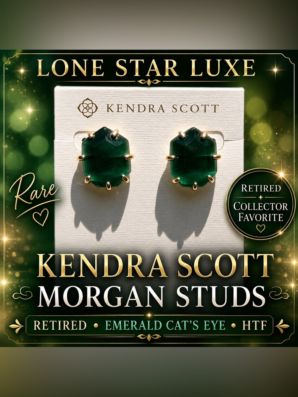 ✨ Retired Kendra Scott Morgan Stud Earrings in Emerald Cat’s Eye ✨